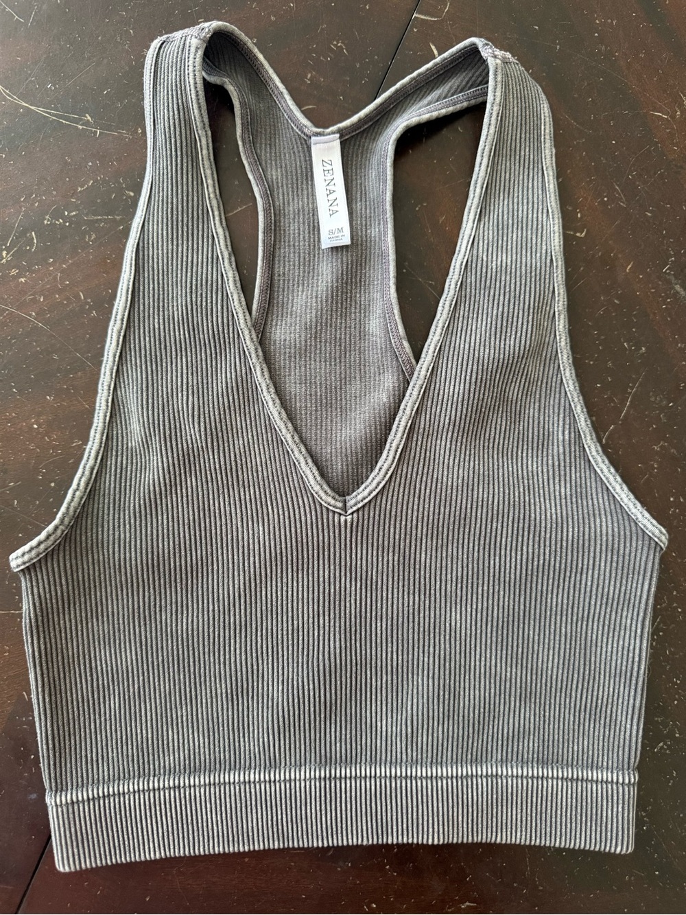 Zenana Outfitters Ribbed Racerback Crop Tank — Gray
